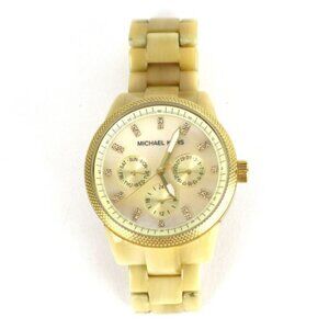 Michael Kors women’s cream gold tan watch. 
Collection:
Horn Jet Set
BAND Michael Kors Chronograph MK5039 Wrist Watch for Women for  main image 2